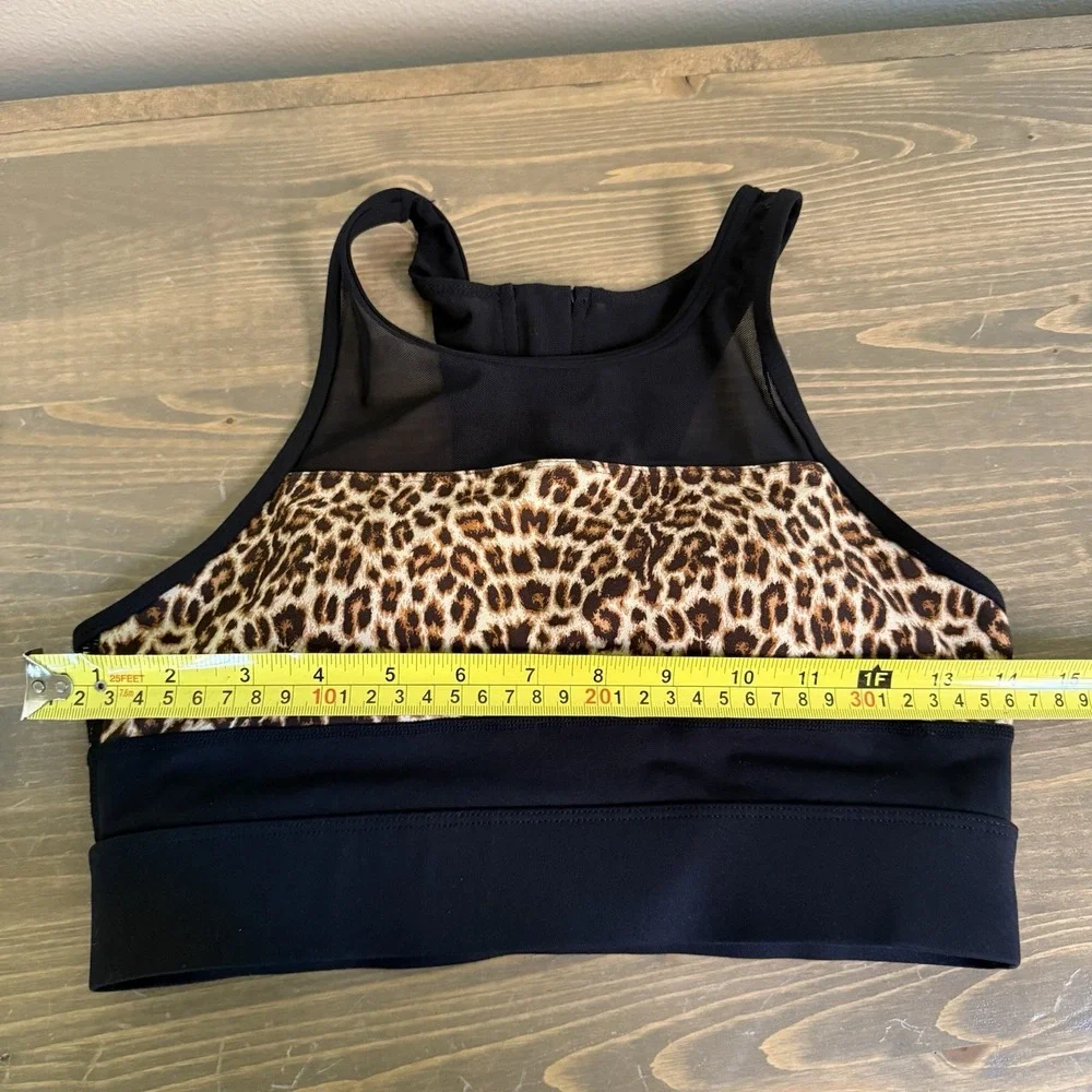 Zyia Womens Small Leopard Print‎ Mesh Trim All Star Sports Bra Athletic Gym